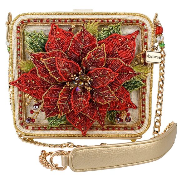 Mary Frances Poinsettia Red Floral Gold Bag Handbag Christmas Holiday Purse NEW - Picture 1 of 7